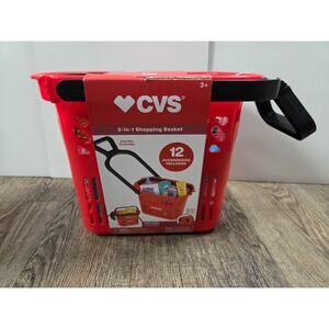 CVS Kids Plastic Shopping Basket on Wheels Cart with Products Pretend Play NEW